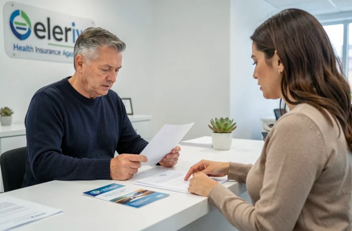 Rendez-vous en agence de mutuelle santé en Isère avec un conseiller et un client