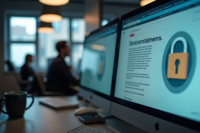 Écran d'ordinateur affichant un avertissement juridique lié au téléchargement illégal et à la réglementation Hadopi en France